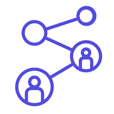 Four purple circles connected in a zigzag pattern, the third and fourth circles have person icons for a blogpost about how to shorten the referral capture process.